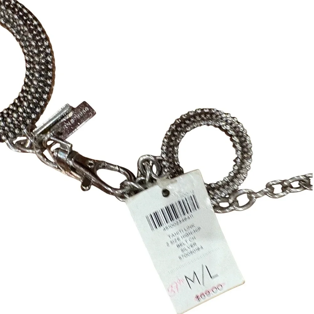 Chico's Tahiti Link Silver Textured Chain Belt‎ Size M/L NWT